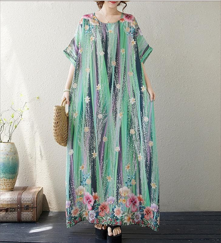 大きいサイズ レディース ロング　ワンピース　春夏 秋 新品 半袖　花柄