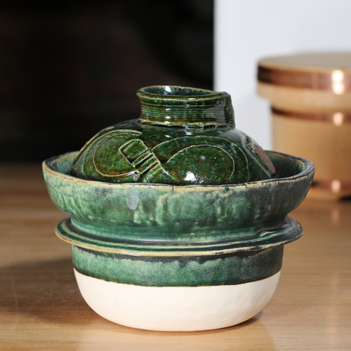 【美品】織部焼き　1号炊き土鍋　2個セット 織部飯炊き土鍋2～3合炊き】do38 食器 陶芸 美濃焼 土鍋 炊飯器土鍋