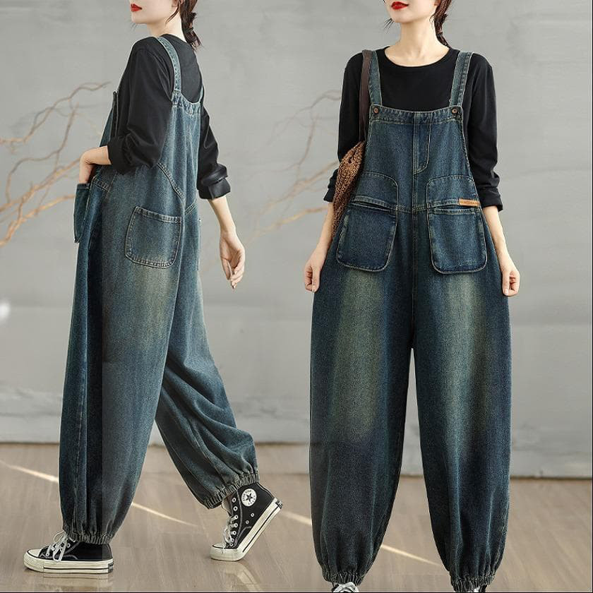新品 大きいサイズ 秋冬 デニム サロペット ゆったり オーバーオール レディース