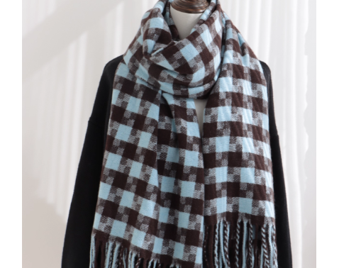 秋冬.アクリル混紡 特大 千鳥格子 人工カシミヤ ふわふわ柔らかなラッピングマフラー　男女兼用 通学通勤 選べる5色