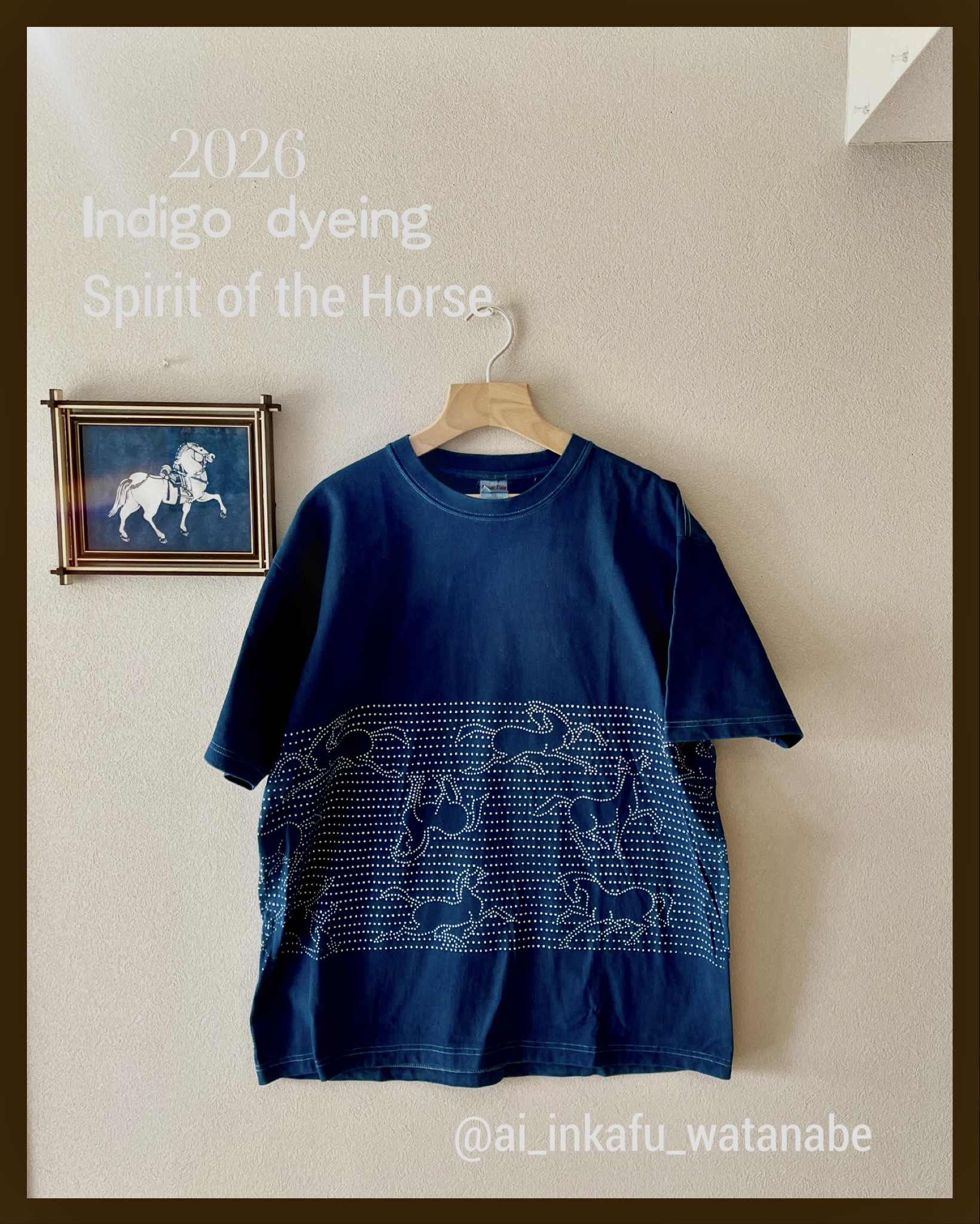 2026年午年　天然藍染藍印花布ＴシャツＸＬ