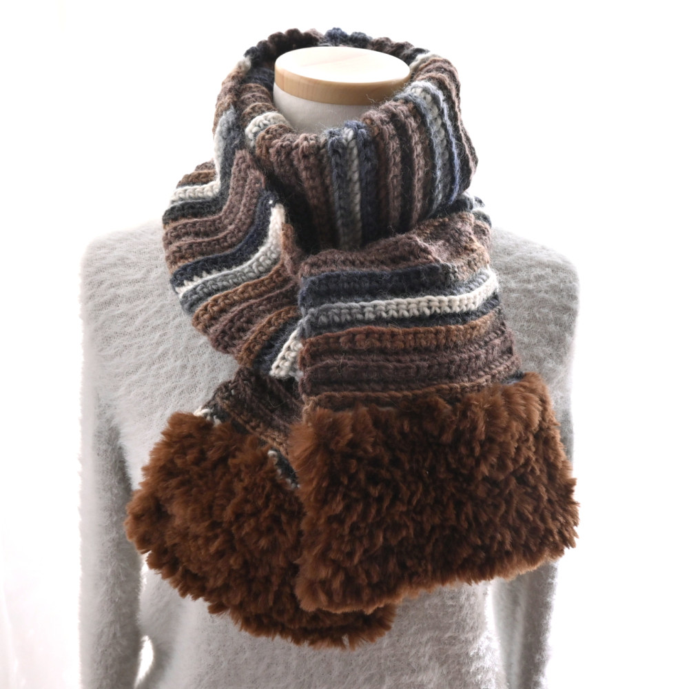ふんわり メリノウール×ふわふわファー＊マフラー《ライトブラウン》