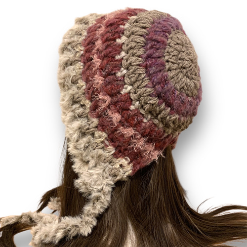 ハンドメイド　mohair ボンネット　ニット帽子　バラクラバ　フード　赤茶色 ハンドメイド mohair ボンネット ニット帽子 バラクラバ フード 赤茶色