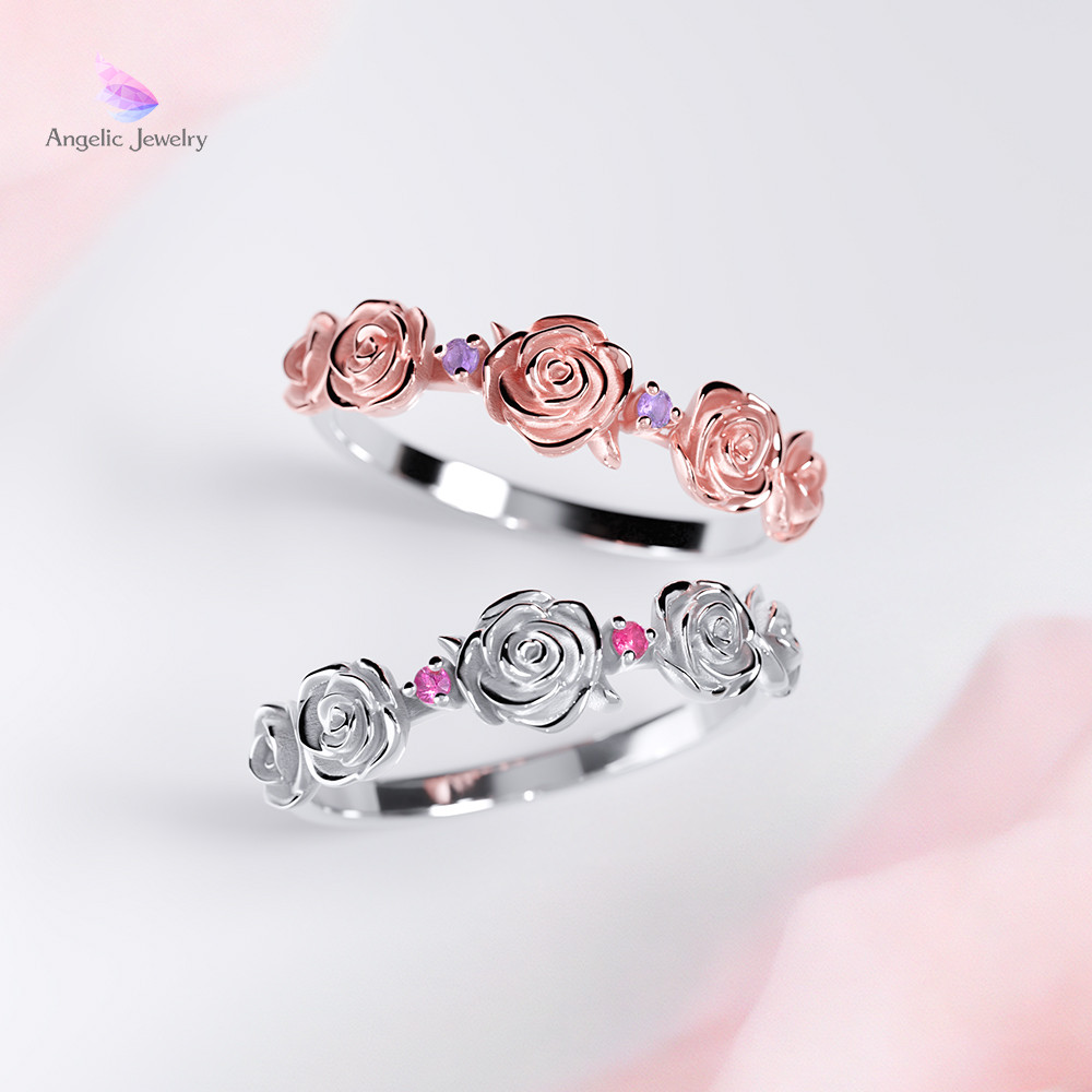 薔薇のブーケリング -選べる2つの誕生石-