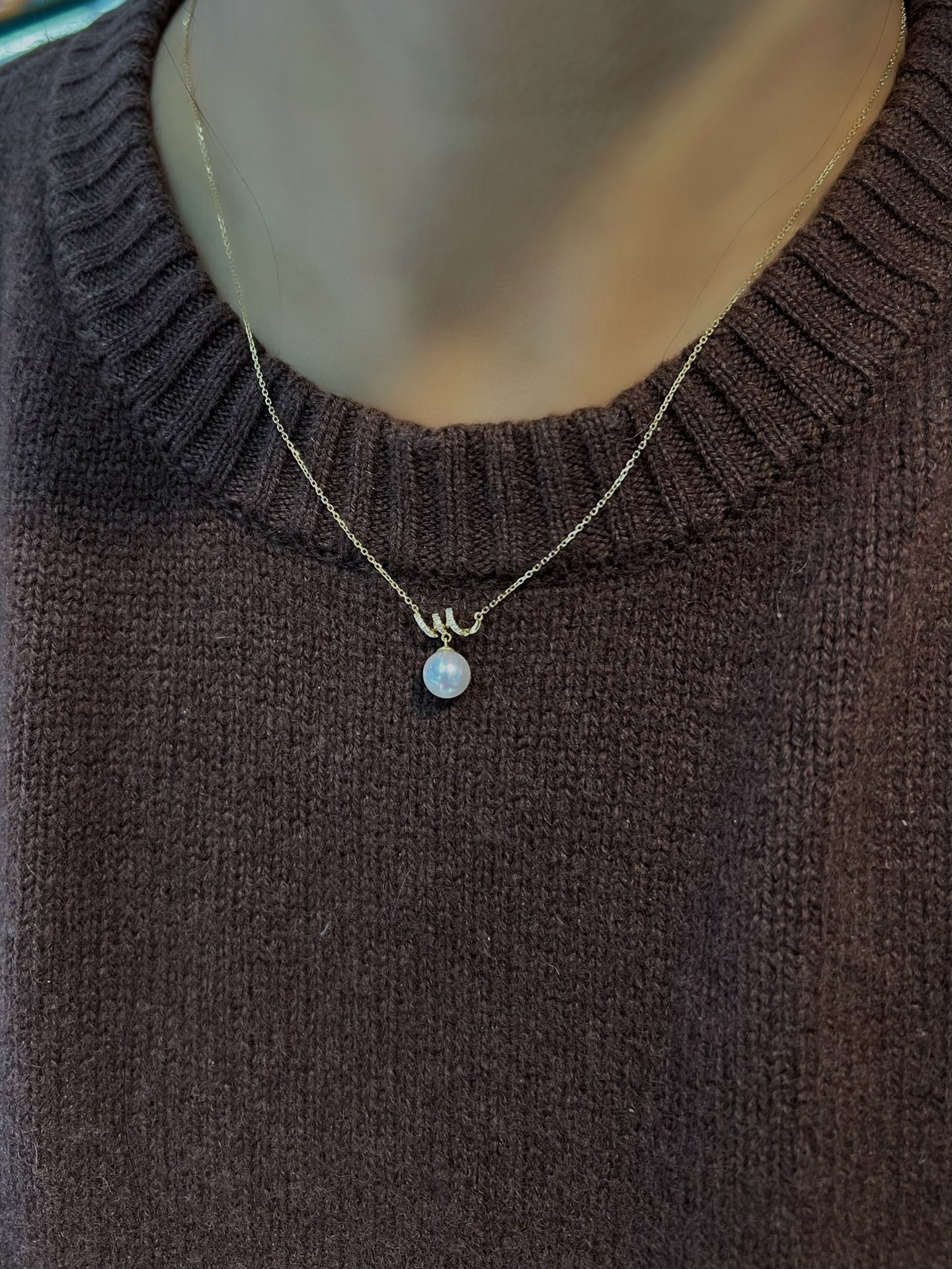 「定番」K18 天然アコヤ真珠　健康・無垢・長寿・富・純潔・円満・完成　天然ダイヤモンド　ネックレス　海水真珠