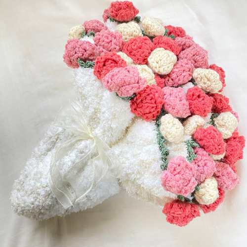 花束 ブーケブランケット クリスマス プレゼント バラ 毛糸 お祝い
