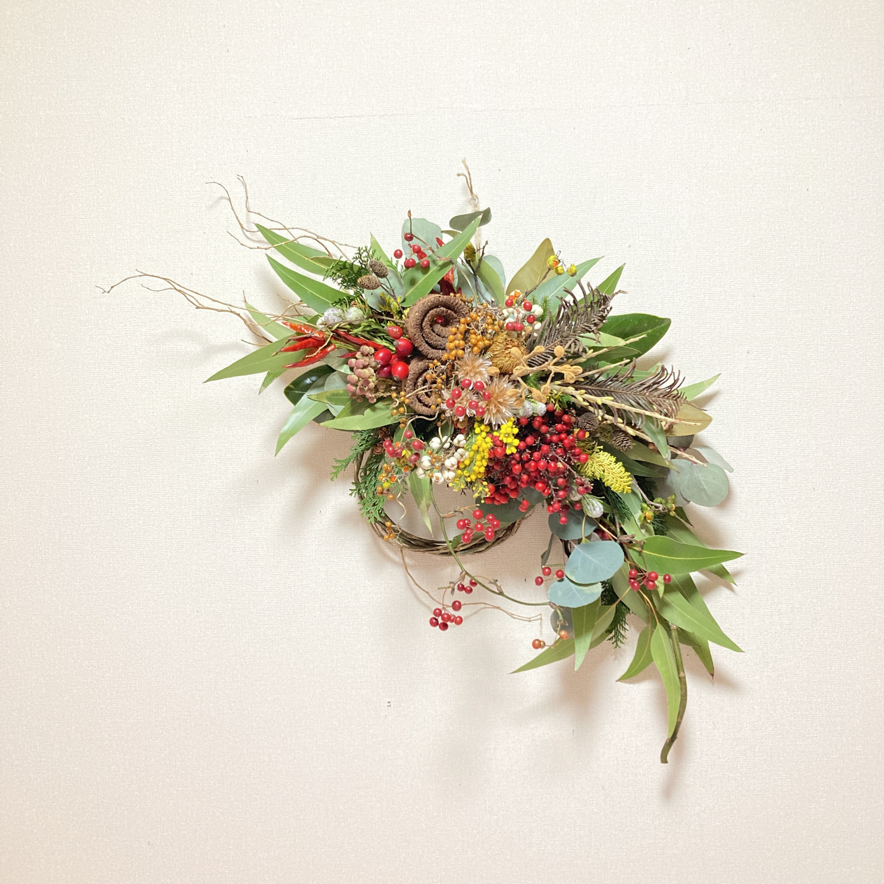 新春創作スワッグ　雲龍柳＆タルホーン