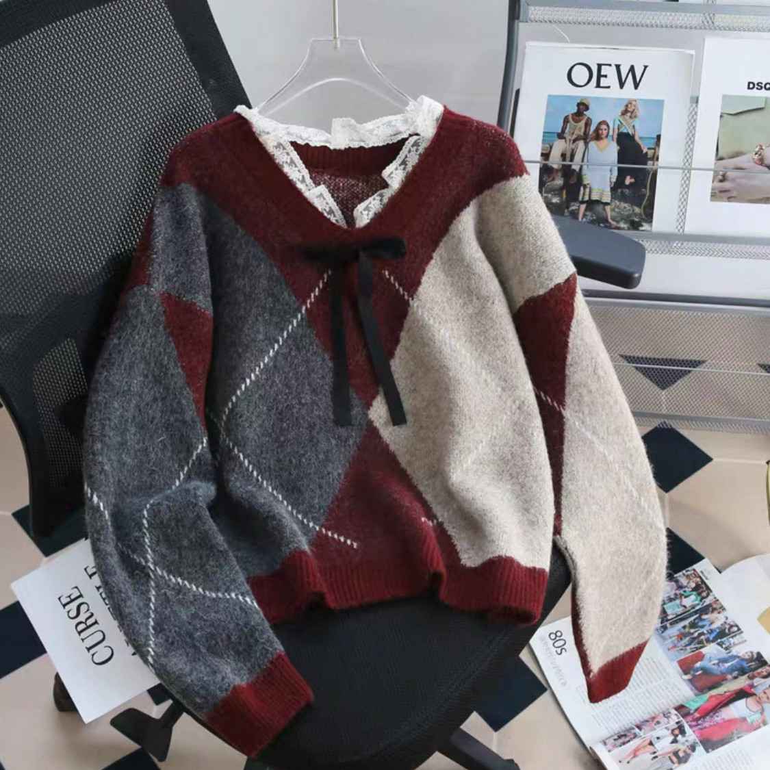 大人が着たいお洒落なセーター、ニットセーター、手編み毛糸厚模様 秋冬限定 厚手