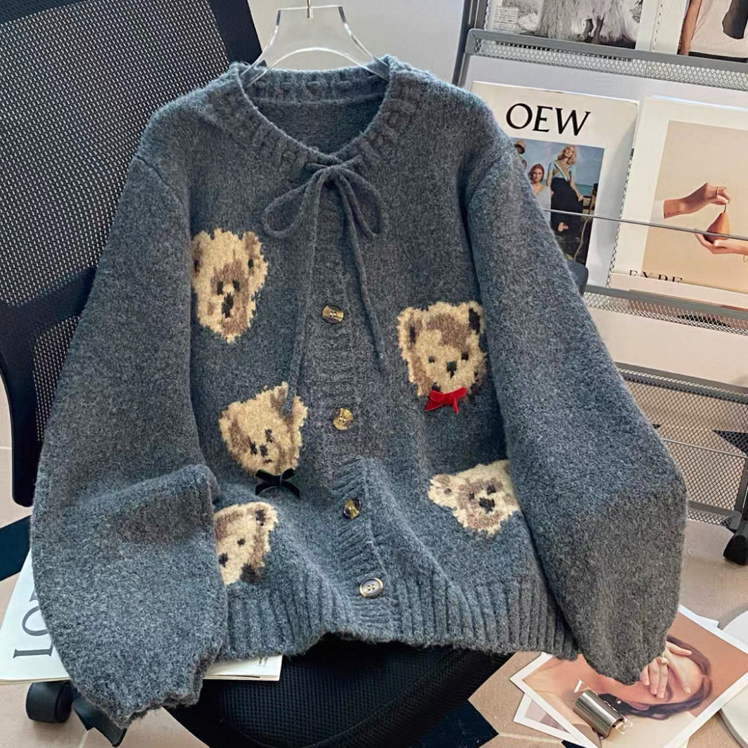 大人が着たいお洒落なカーディガン、前開きニットセーター、ジャケット、手編み毛糸厚模様 秋冬限定 厚手