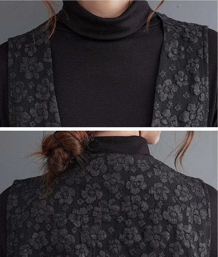 新品 大きいサイズ ゆったり ベスト セットアップ 個性的 黒秋冬長袖トップス❥