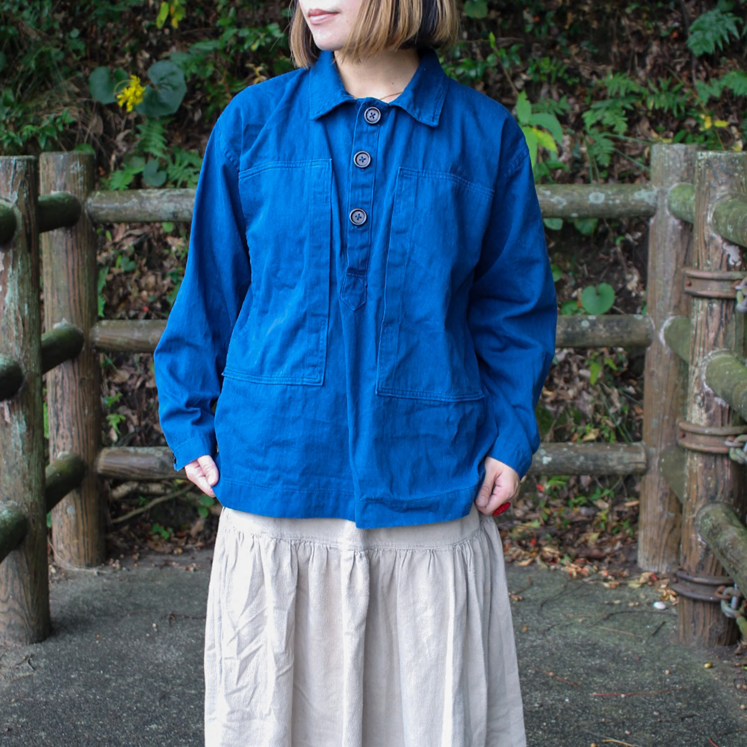 sabi – denim pullover shirt 〈群青色／インド藍染め〉