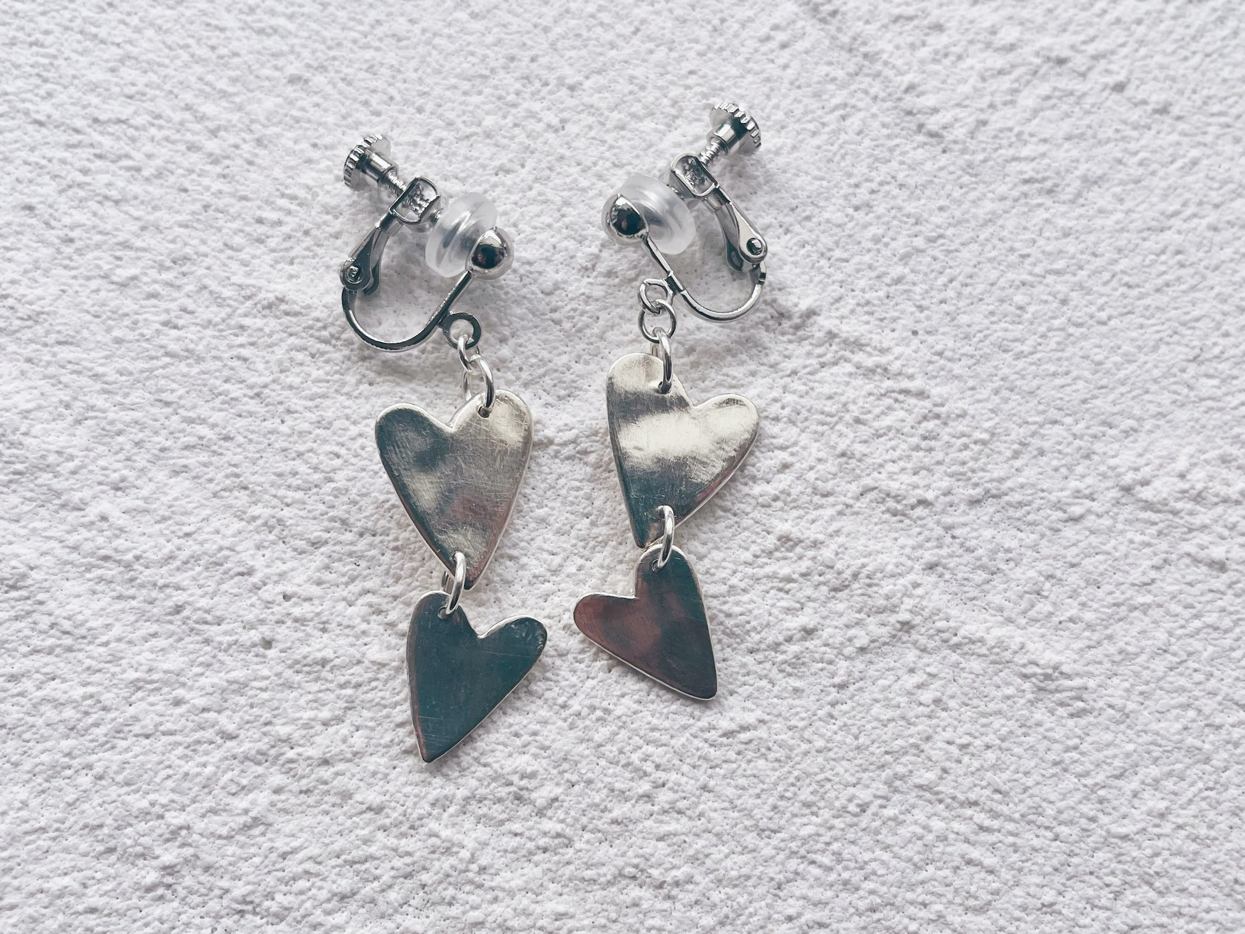 純銀ハート×ハート２連ピアス・イヤリング