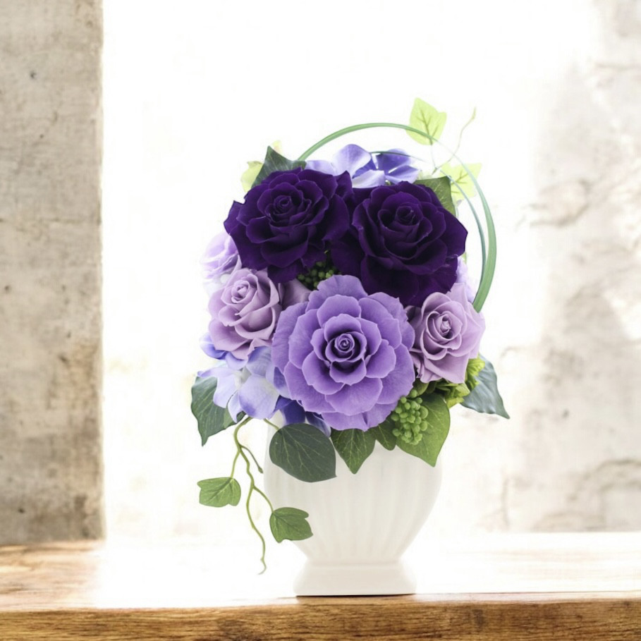 ☆プリザーブドフラワーアレンジメント＜ベル＞紫 パープル【お祝い】喜寿 古希