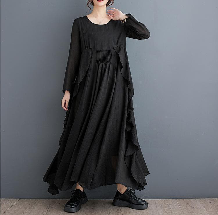 大きいサイズ 新品 3L前後 黒 ロングワンピース マキシ丈ワンピース プリーツ