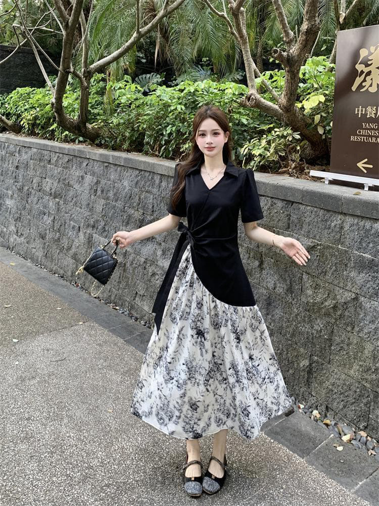 【新品】大きいサイズ モノトーン花柄ロングワンピース 3L春夏秋半袖レディース6 【新品】大きいサイズ モノトーン花柄ロングワンピース 3L春夏秋半袖レディース6