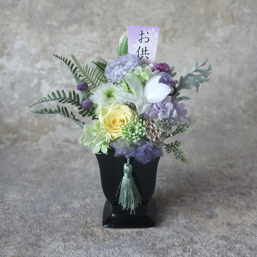 ランとアスターのお供えの花 プリザーブドフラワー　ずっと美しい　仏花　受注制作