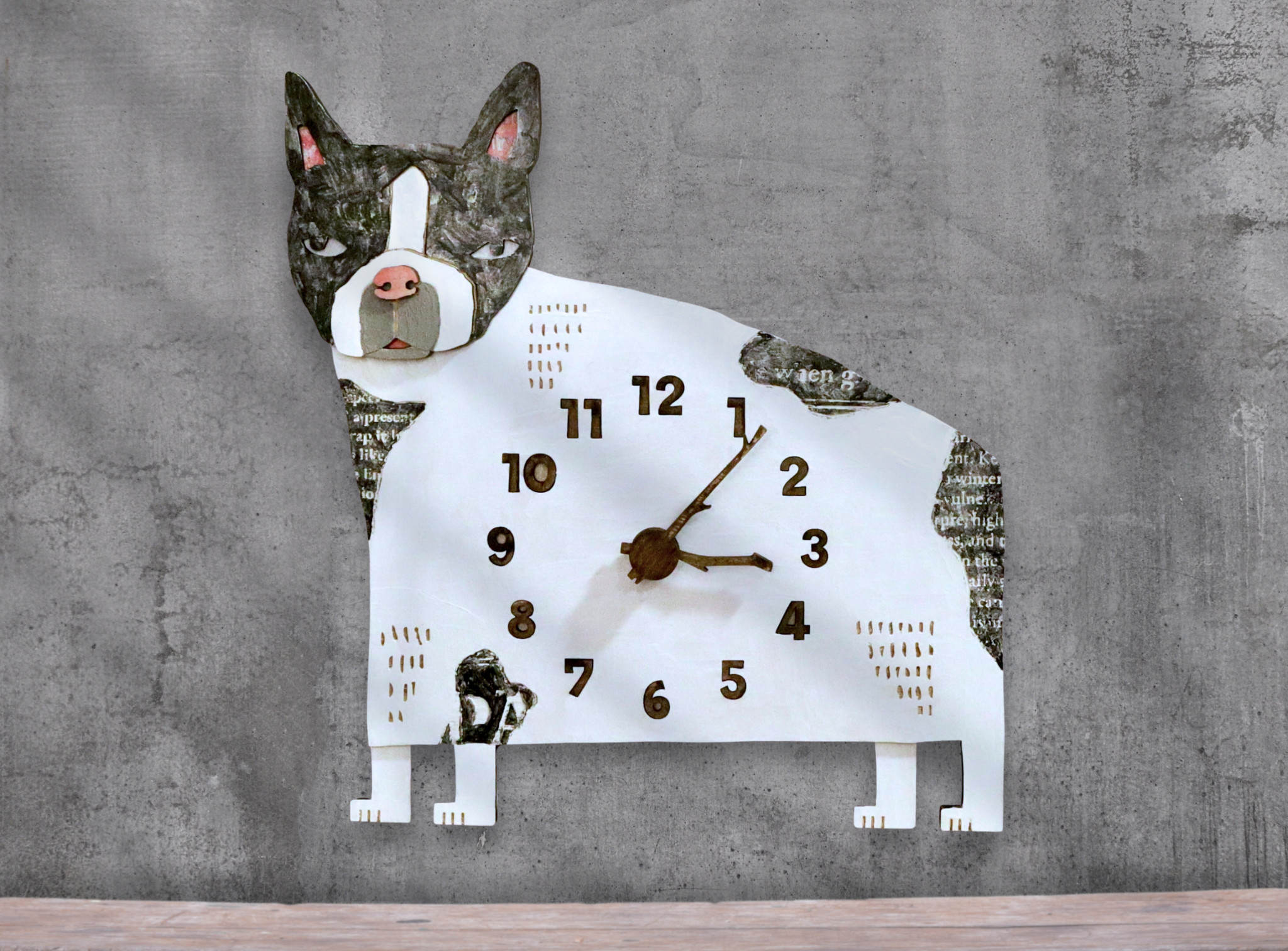 言葉を纏う犬 フレンチブルドッグの時計 木製 掛け時計