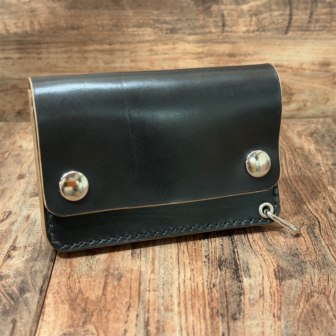 昭南本ヌメ 丘染めブラック茶芯 ・ショートトラッカーウォレット｜ニッケル金具使用：TWS01-SHN-B03