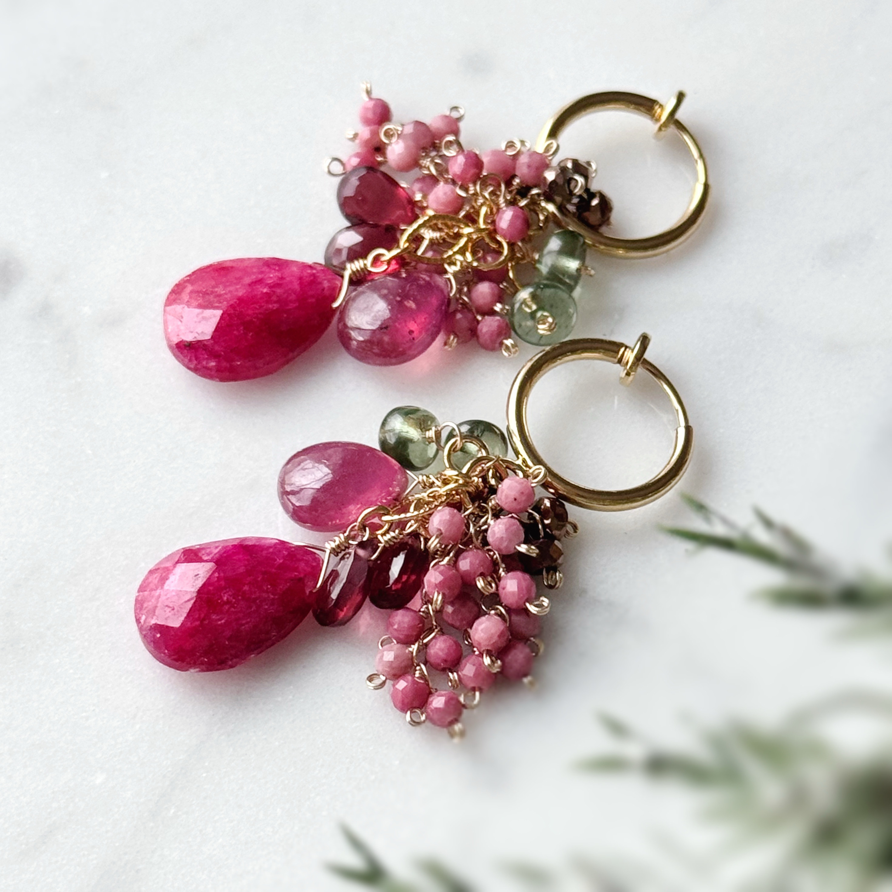 カラースピネルとルビーの 春の実りピアス(14kgf)/イヤリング(16kgp)  天然石/ガーネット