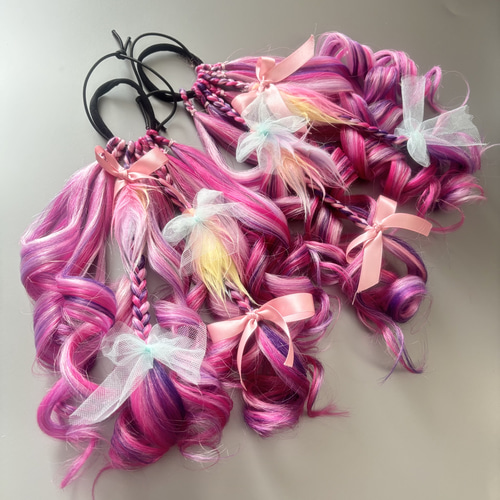 【e-5】毛糸エクステ ヘアゴム❁カラフル ニコちゃん 原宿デコラ 個性的 派手 現品限り》ヘアゴムエクステ キッズダンス エクステ 原宿系 カラフル