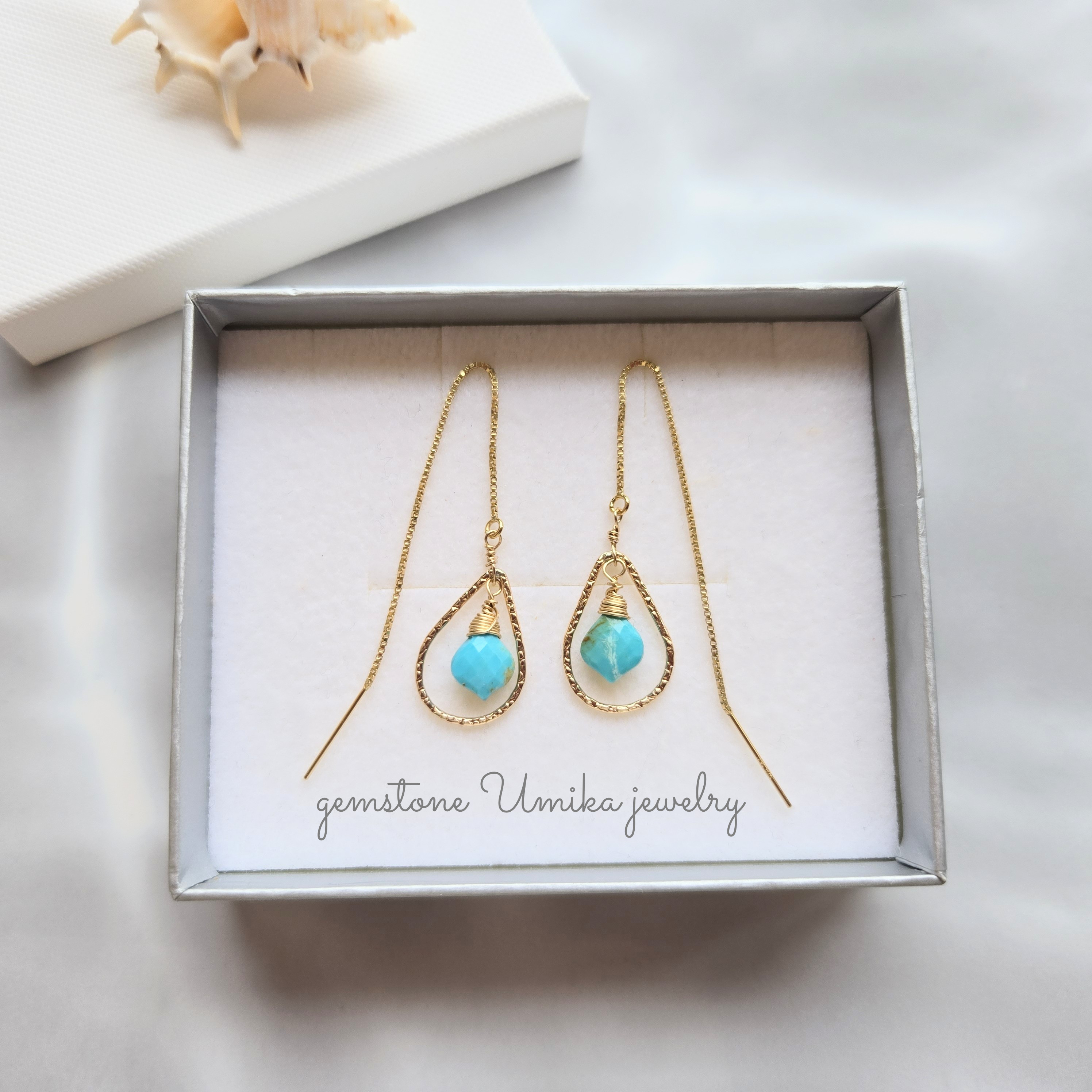 アリゾナターコイズ14Kgf アメリカンチェーンピアス～12月お誕生石 7,056円