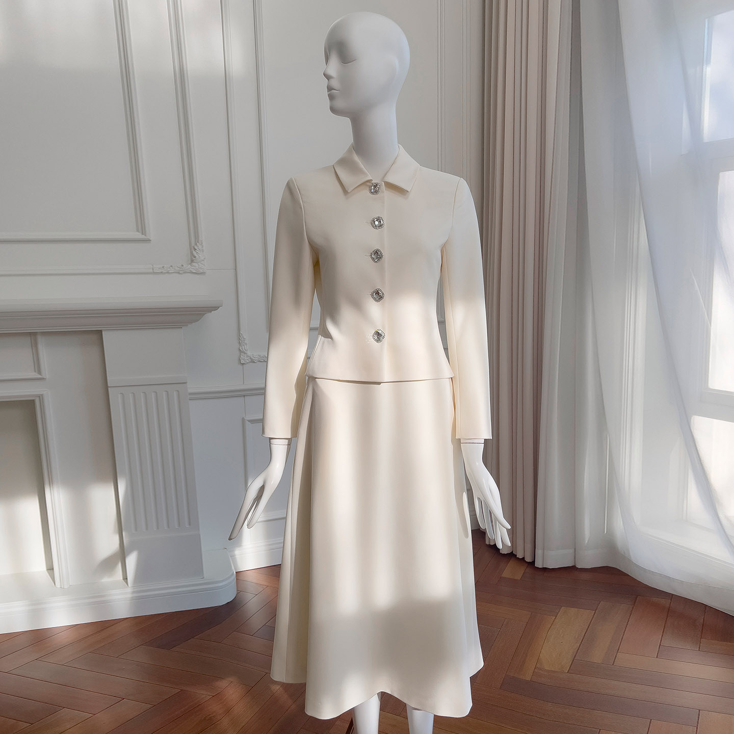 秋冬 ジャケット スカート 上下セット スーツ 上品ベージュ 高級感 ウェディングドレス パーティー 韓国風 91630