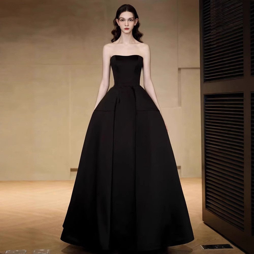 ウェディングドレス 黒 シンプル ノースリーブ おしゃれ 高級感 韓国風 パーティー 花嫁 前撮り お呼ばれ AK375