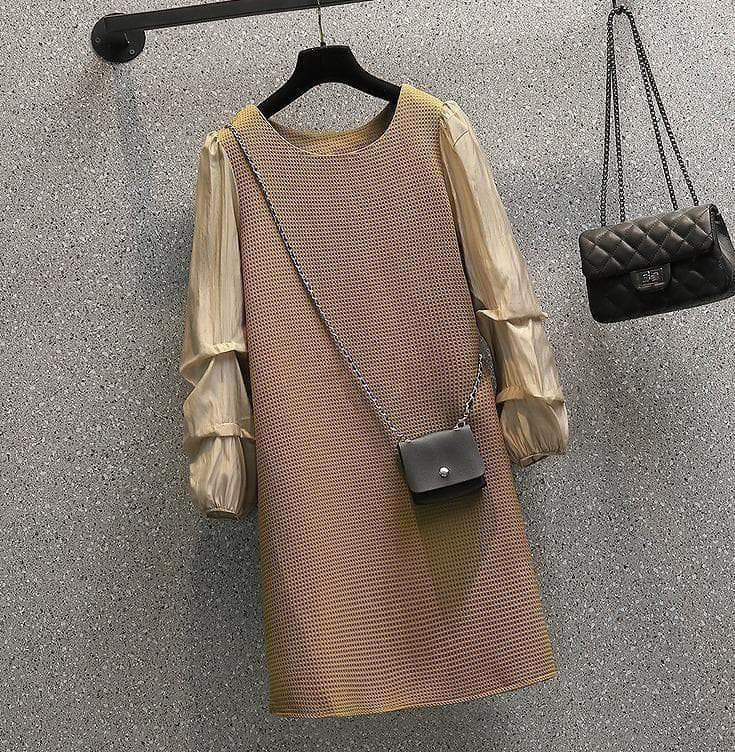 新品 大きいサイズ ランタンスリーブ ワンピース 上品 秋冬　長袖