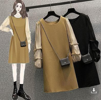 新品 大きいサイズ ランタンスリーブ ワンピース 上品 秋冬　長袖