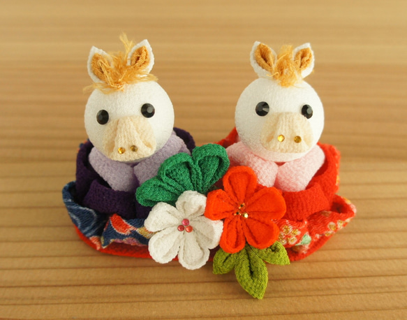 ウマ つまみ細工 ちりめん 松竹梅 お正月 干支 午 白馬 ウェディング