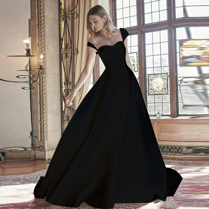 パーティードレス 白 黒 サテン シンプル ノースリーブ おしゃれ 韓国風 パーティー 前撮り お呼ばれ AK388