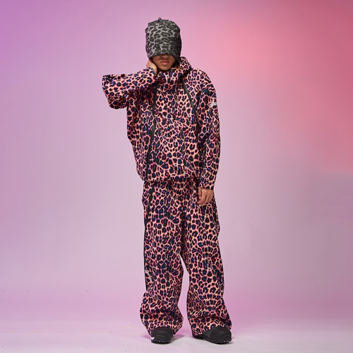 25-26限定 スノボウェア 上下セット ヒョウ柄 黒 撥水 3L メンズ