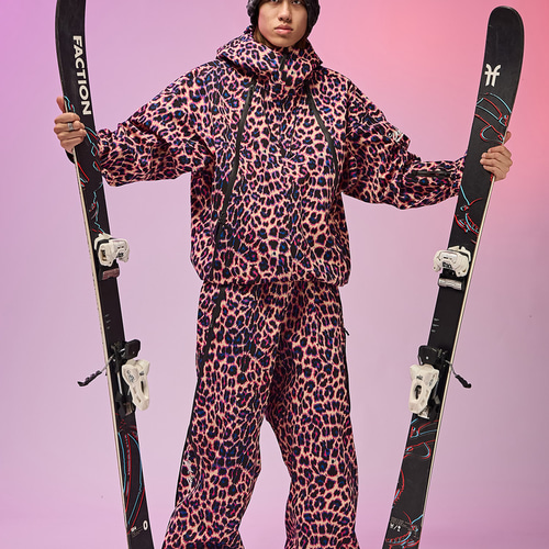 25-26限定 スノボウェア 上下セット ヒョウ柄 黒 撥水 3L メンズ