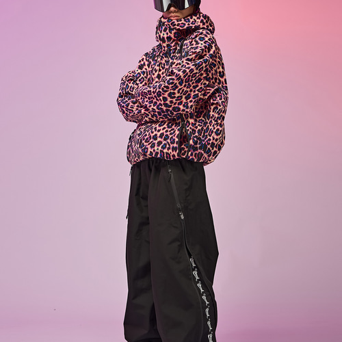 25-26限定 スノボウェア 上下セット ヒョウ柄 黒 撥水 3L メンズ