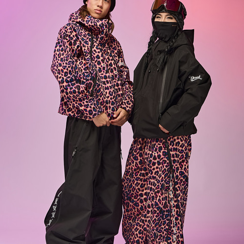 25-26限定 スノボウェア 上下セット ヒョウ柄 黒 撥水 3L メンズ
