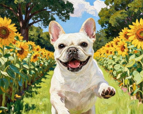 フレンチブルドッグ　犬の油彩画 表現主義 フレンチブルドッグ 油絵 犬 似顔絵 オーダーメイド 絵画 フレブル