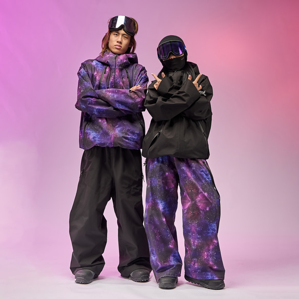 25-26限定 スノボウェア 上下セット 星空柄 紫 黒 3L 撥水 メンズ