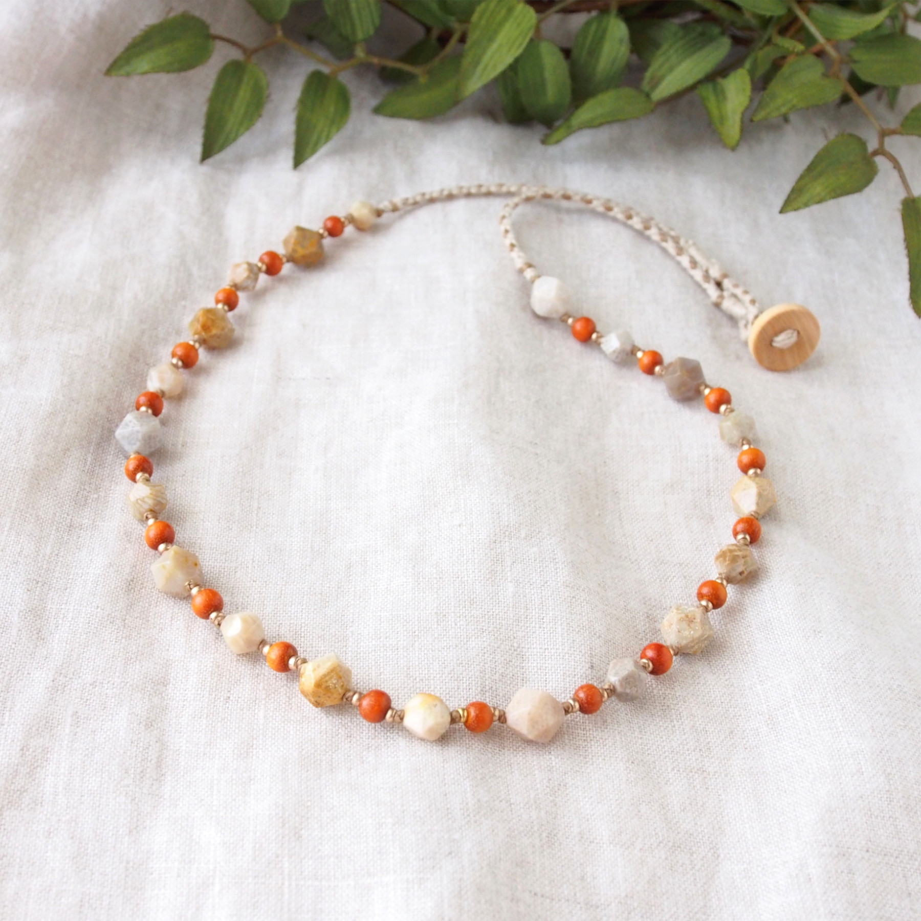 Coral＆Wood Necklace（フォシルコーラル×レッドウッド）