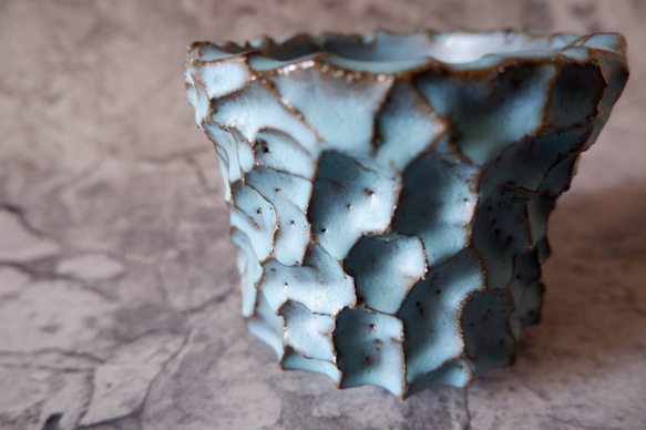 3.5号ヒスイ青鉢352　塊根植物　多肉植物　アガベ　盆栽　植木鉢　作家鉢　鉢皿　沖縄 2枚目の画像