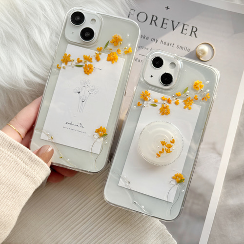 金木犀 華奢で上品なキンモクセイ スマホリング ソケット 押し花 