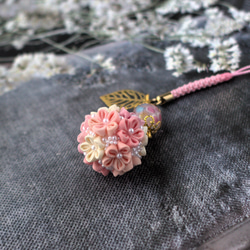 ミニチュア着物ストラップ　桜　金蘭　つまみ細工チャームストラップ ❁着物パステル桜C根付けストラップ・大人かわいいつまみ細工