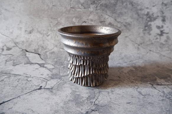 4号燻し金彩鉢360　塊根植物　多肉植物　アガベ　盆栽　植木鉢　作家鉢　鉢皿　沖縄 1枚目の画像