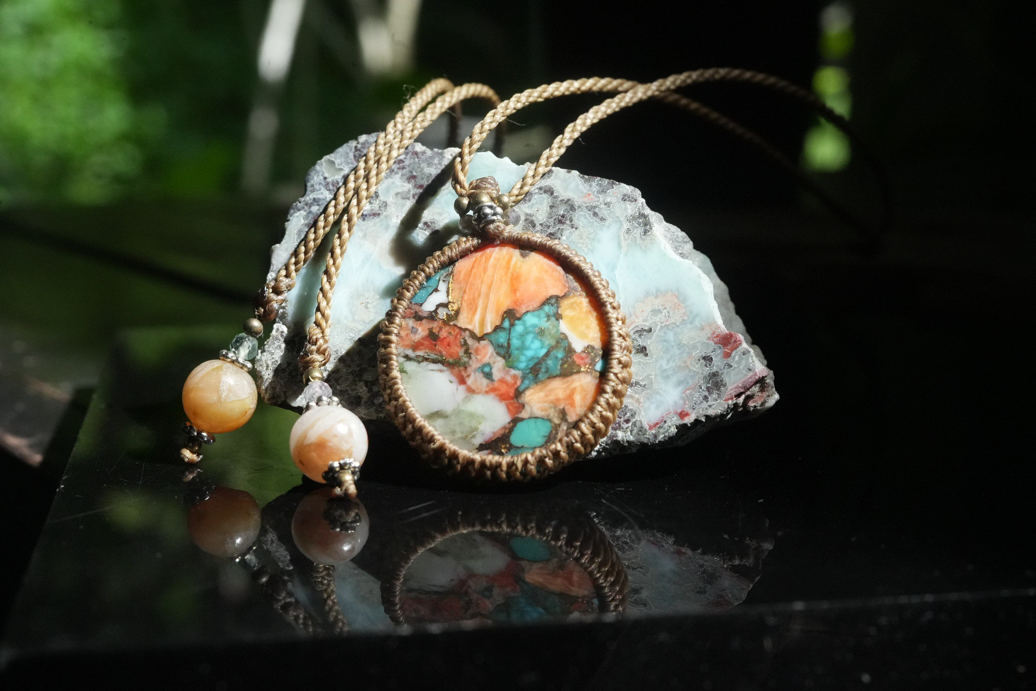 まんまる貝★オイスターカッパーターコイズ　マクラメネックレス2214 6,466円