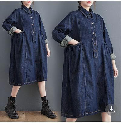 【新品】大きいサイズ デニムシャツワンピース ゆったり秋冬長袖レディース8