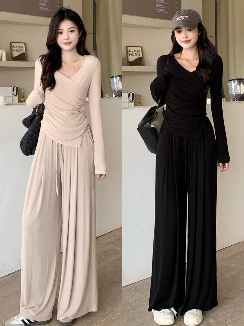 【新品】大きいサイズ 春秋セットアップ4L ゆったりワイドパンツ長袖レディースe