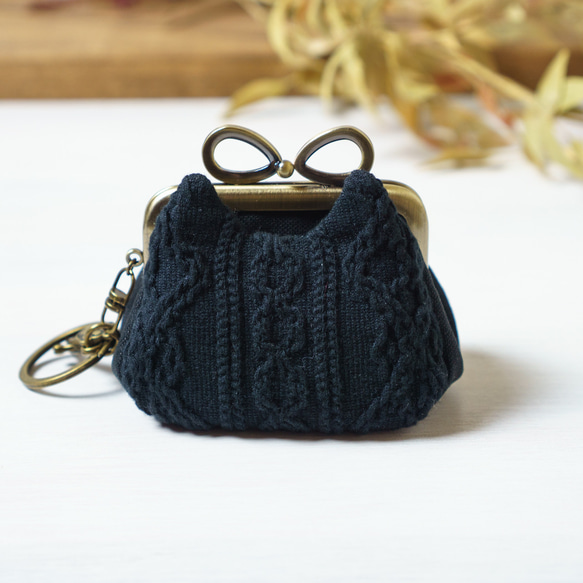 黒猫・アズネコ・ミニがま口ポーチ 2枚目の画像