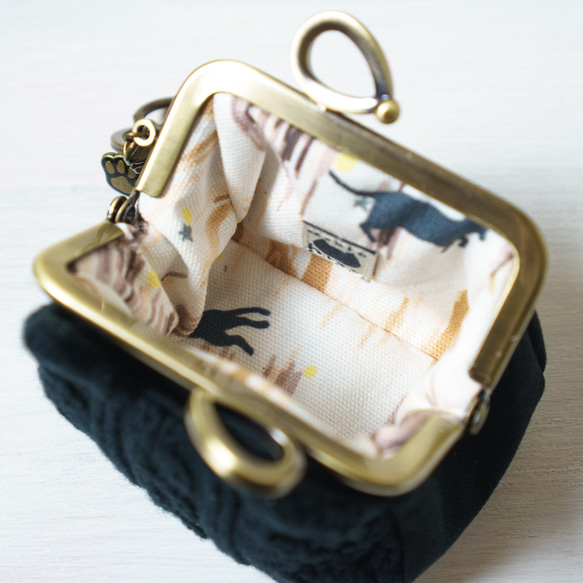 黒猫・アズネコ・ミニがま口ポーチ 5枚目の画像