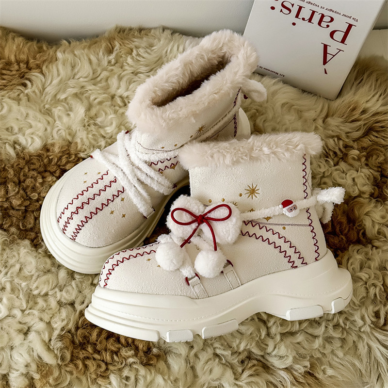 2026冬の新作スエード入り厚手スノーブーツ男女厚底保温東北大綿靴トップパン靴ラッシュ