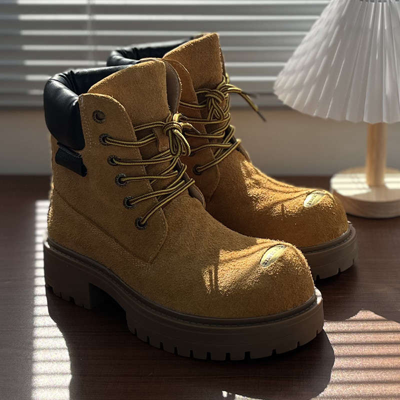 秋の厚底ハイキングマーチンブーツ男女アメリカンレトロなイエローブーツアウトドア登山靴レジャー中のギャングブーツ