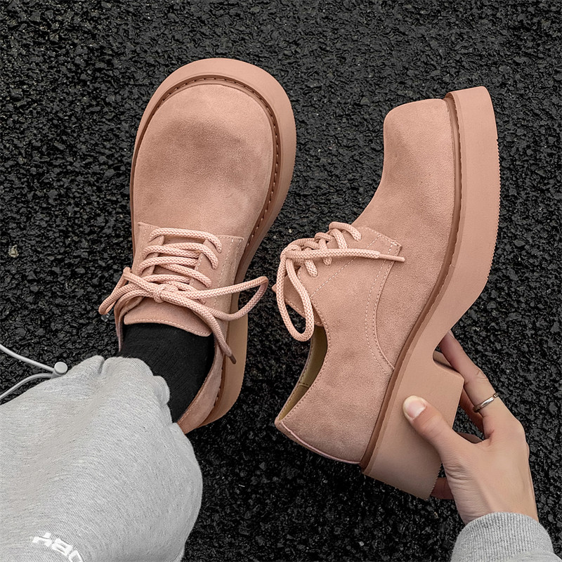 2026秋の新作ミニミッキープリッツ男女高級感ピンクの革靴厚底が高くなるダービーシューズブーム